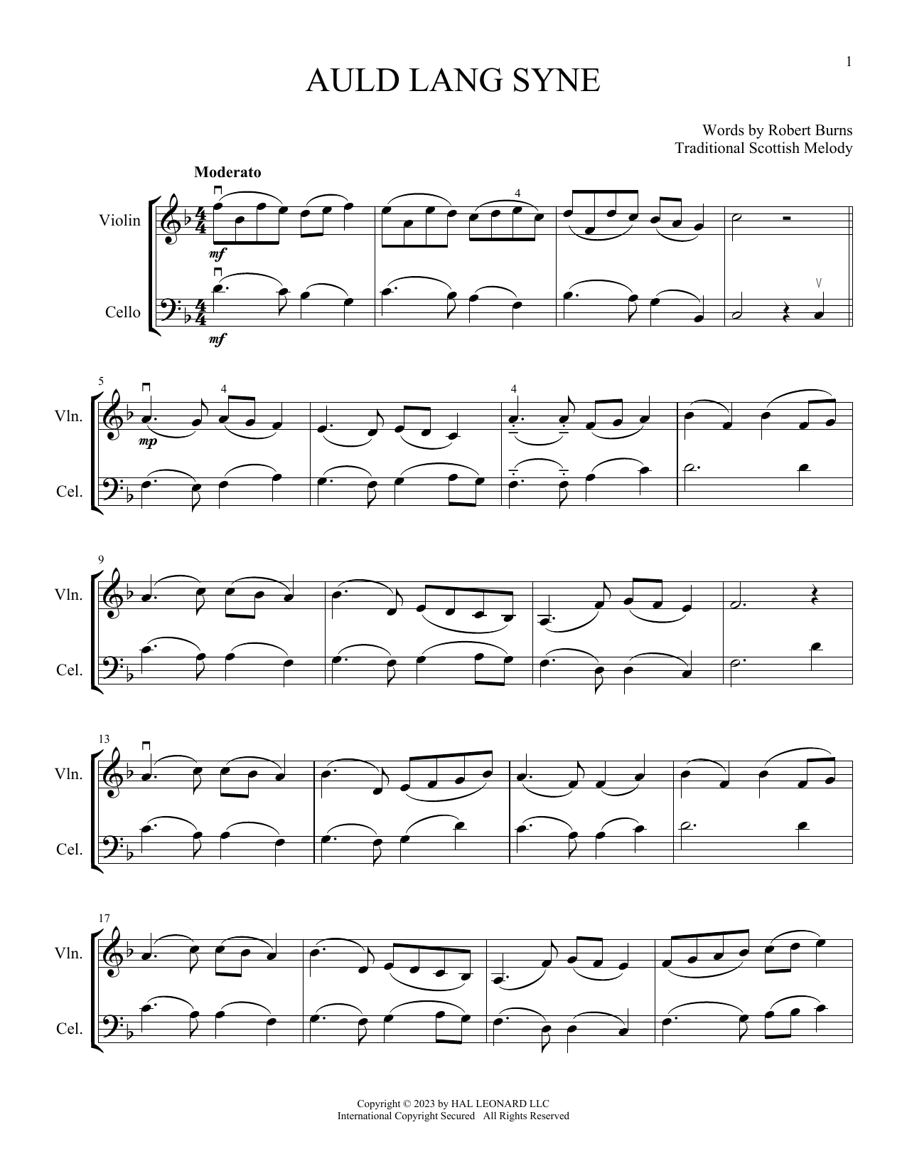 Download Traditional Scottish Melody Auld Lang Syne (arr. Michelle Hynson) Sheet Music and learn how to play Instrumental Duet PDF digital score in minutes