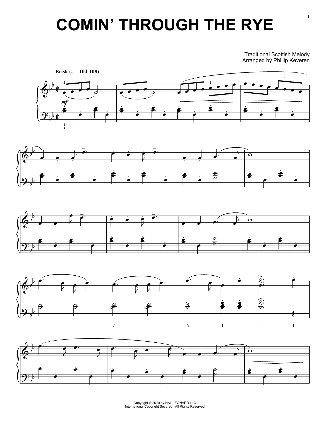 Download Traditional Scottish Melody Comin' Through The Rye (arr. Phillip Keveren) Sheet Music and learn how to play Piano Solo PDF digital score in minutes