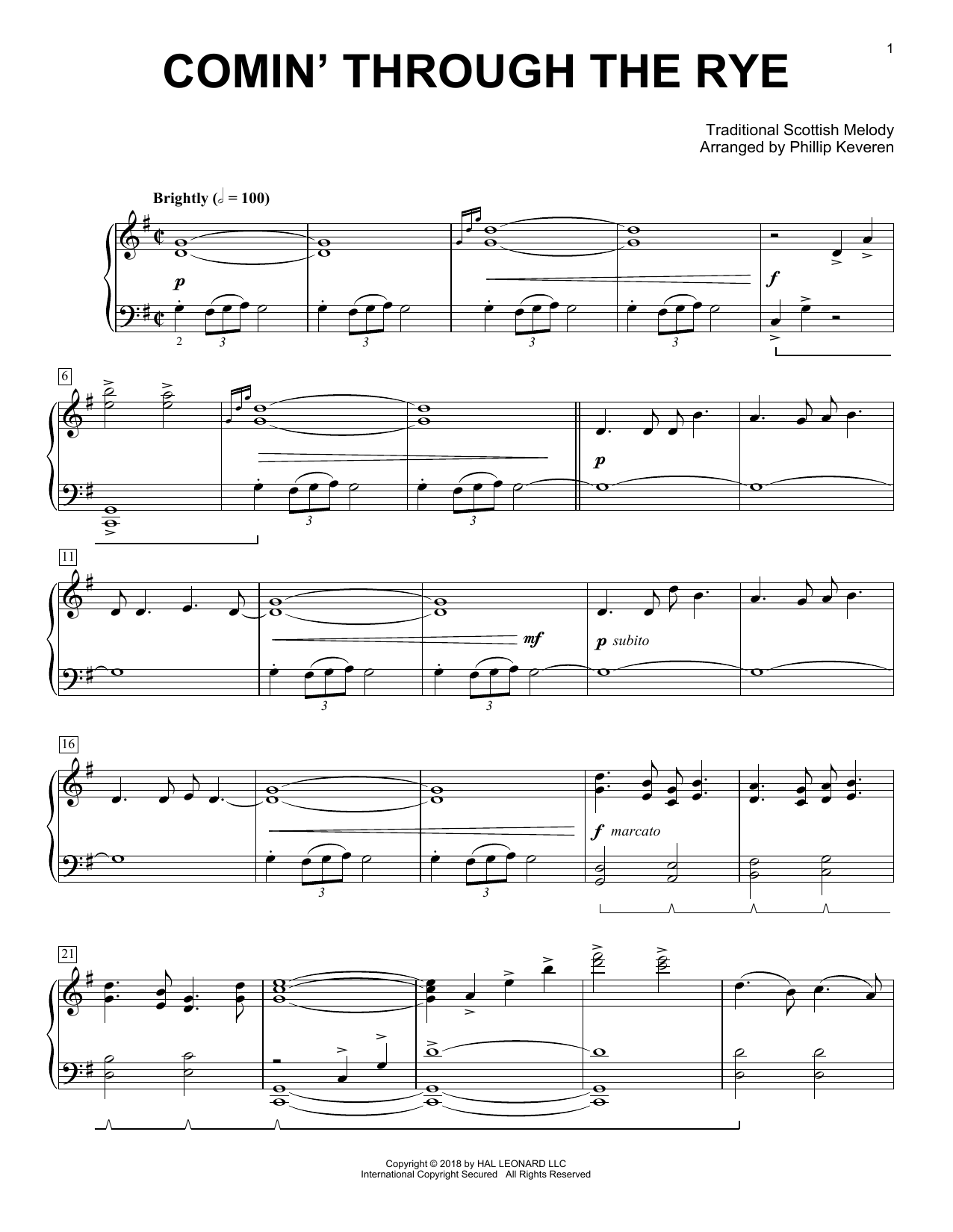 Download Traditional Scottish Melody Comin' Through The Rye [Classical version] (arr. Phillip Keveren) Sheet Music and learn how to play Piano Solo PDF digital score in minutes