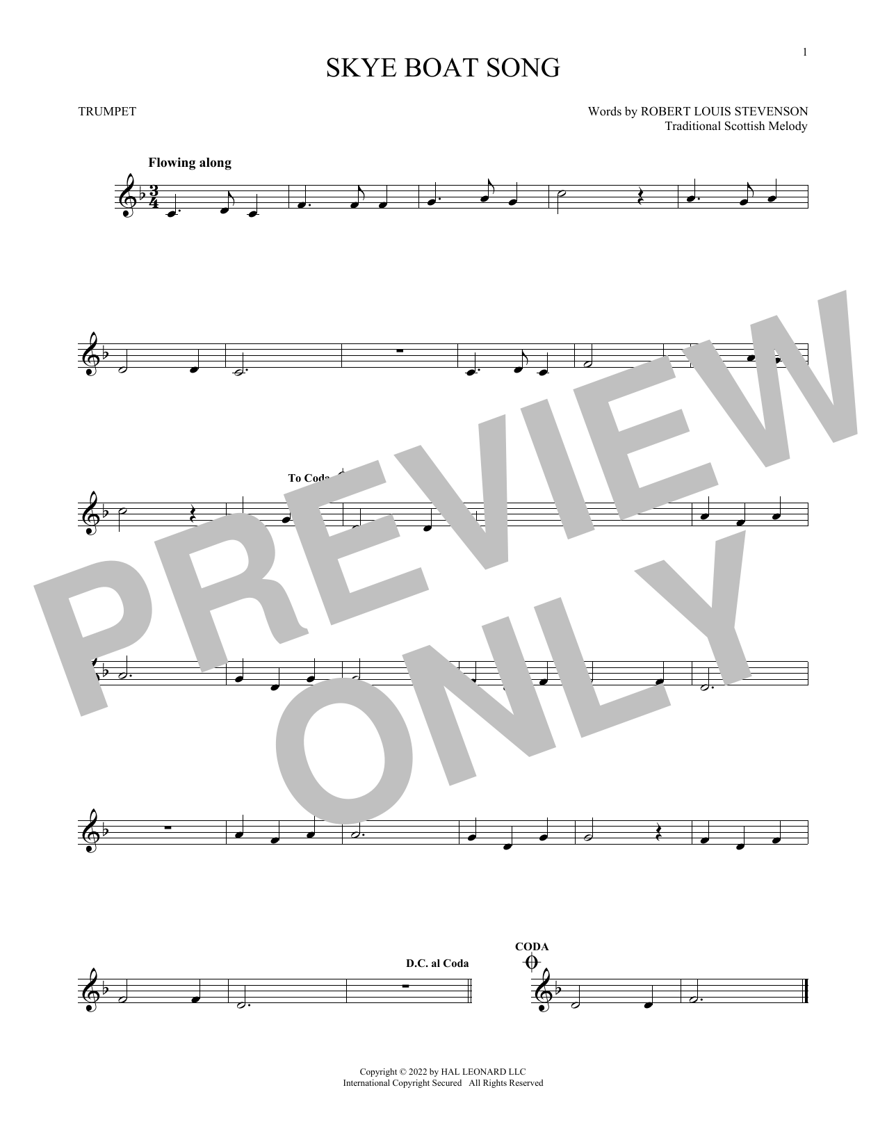Download Traditional Scottish Skye Boat Song Sheet Music and learn how to play Flute Solo PDF digital score in minutes