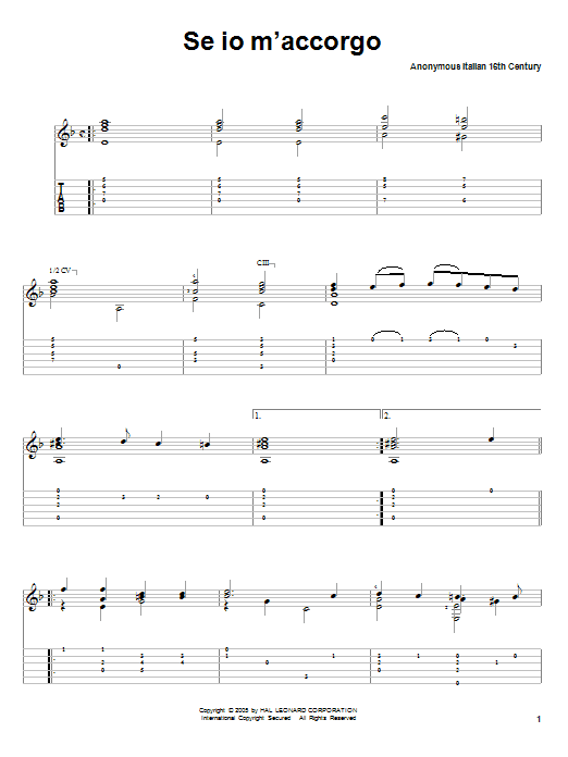 Download Traditional Se Io M'accorgo Sheet Music and learn how to play Guitar Tab PDF digital score in minutes