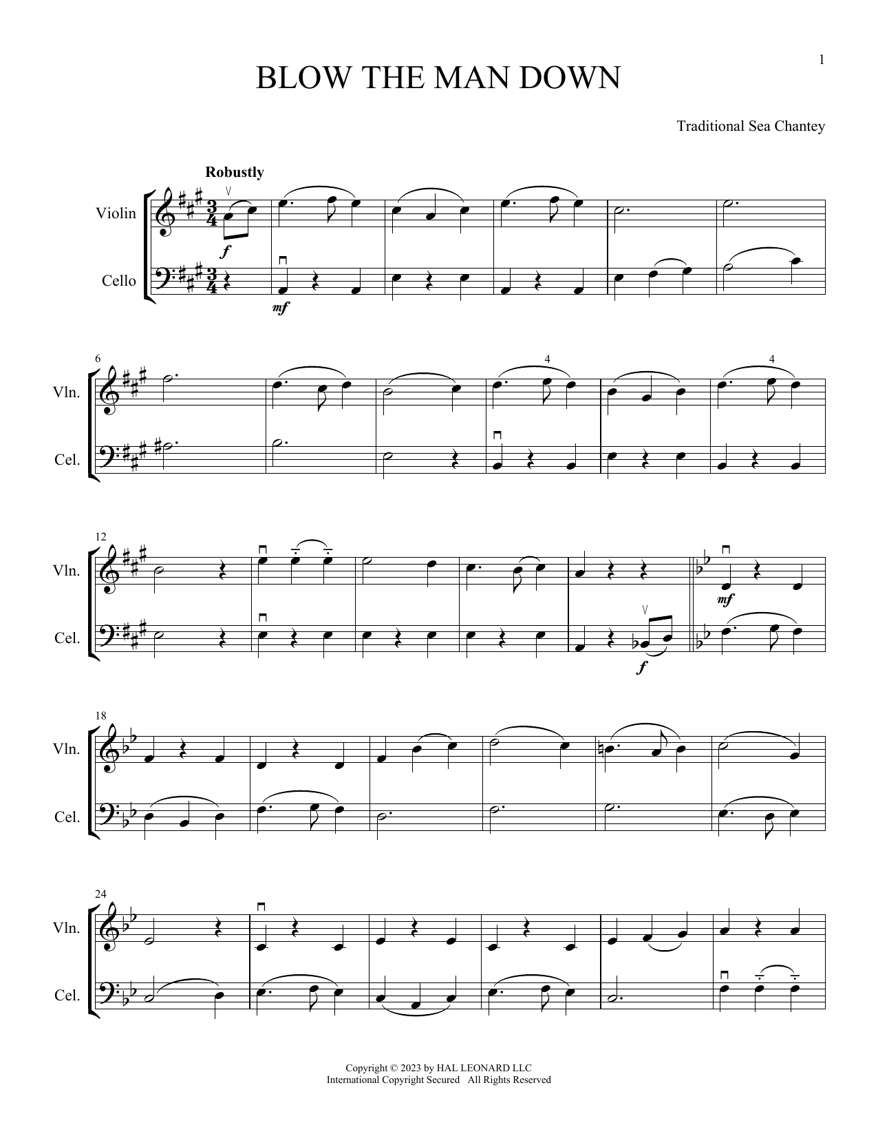 Download Traditional Sea Chantey Blow The Man Down (arr. Michelle Hynson) Sheet Music and learn how to play Instrumental Duet PDF digital score in minutes