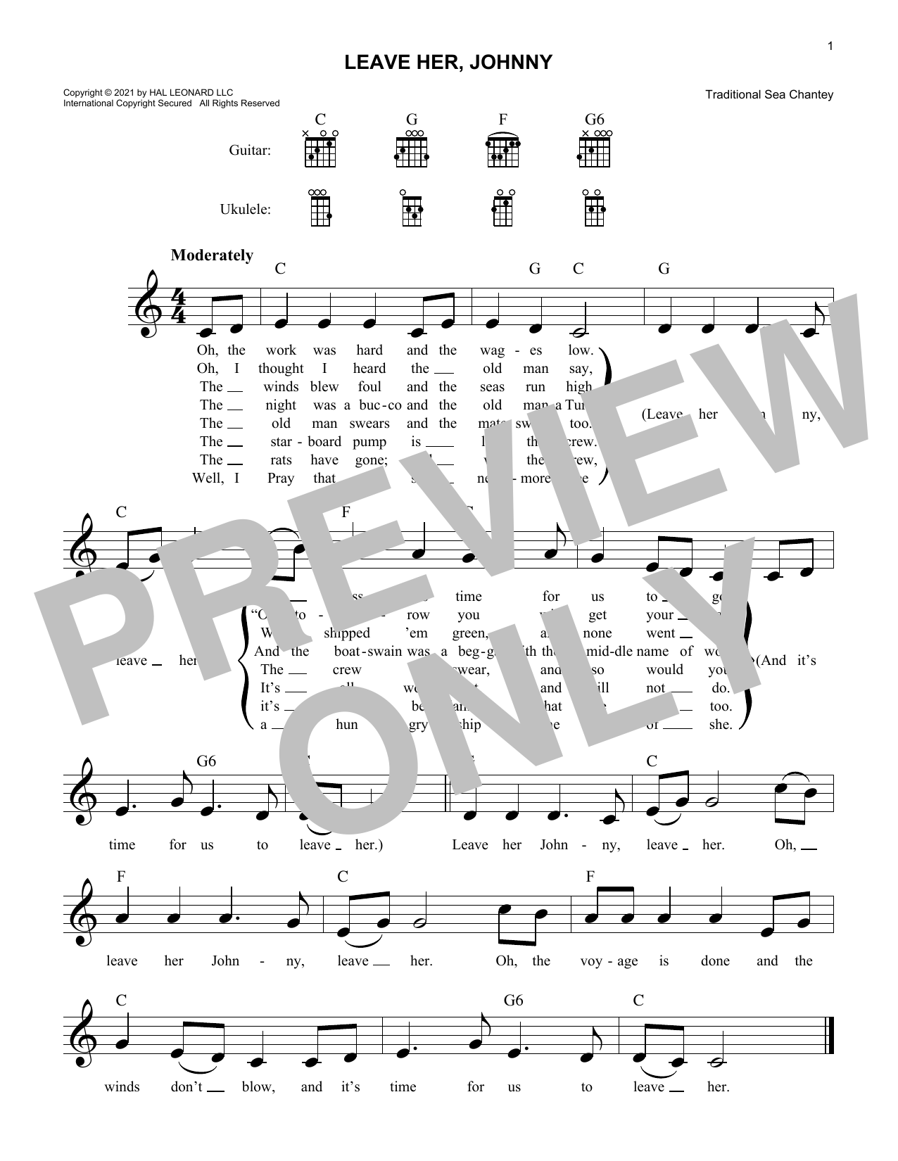 Download Traditional Sea Chantey Leave Her, Johnny Sheet Music and learn how to play Lead Sheet / Fake Book PDF digital score in minutes