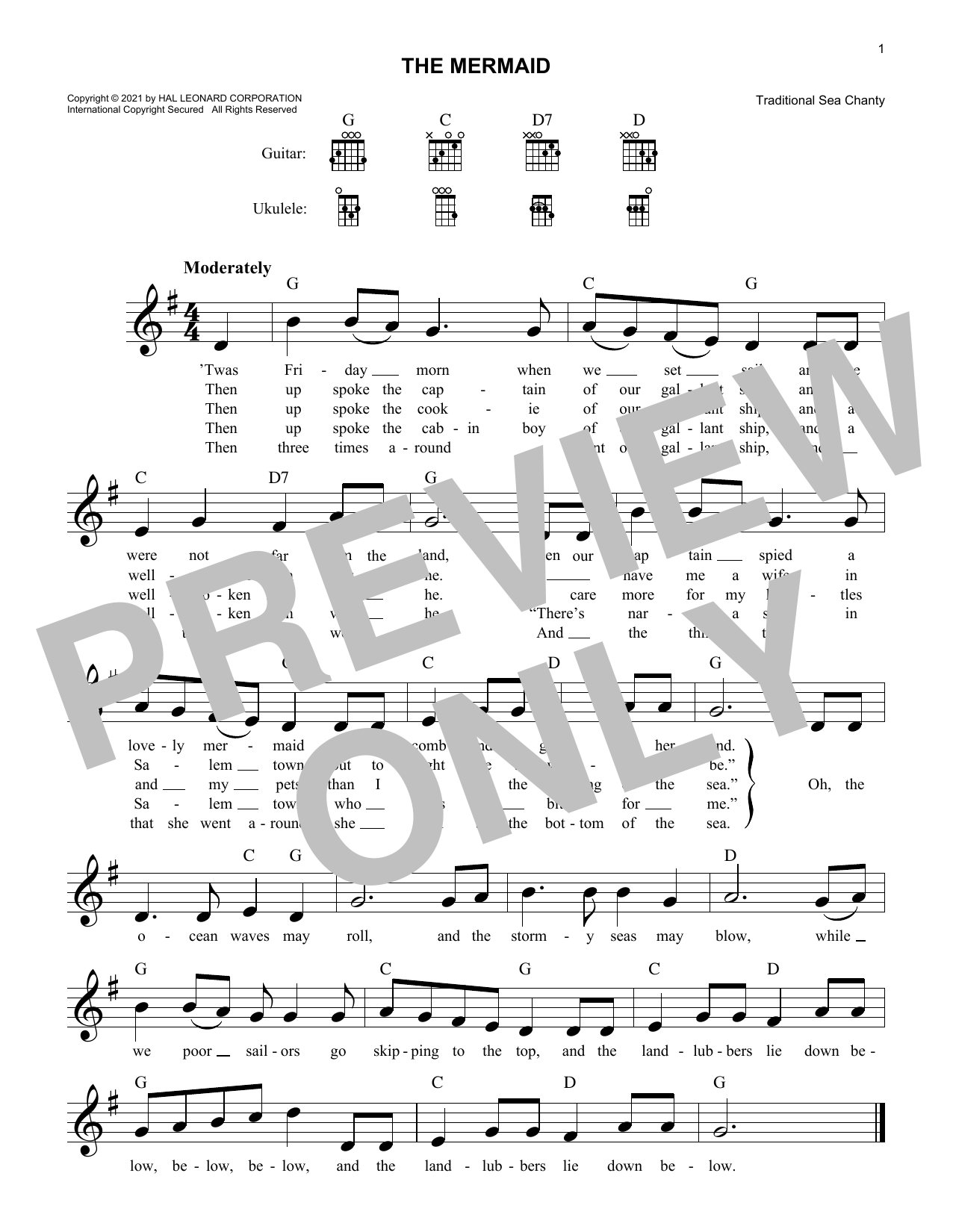 Download Traditional Sea Chanty The Mermaid Sheet Music and learn how to play Lead Sheet / Fake Book PDF digital score in minutes