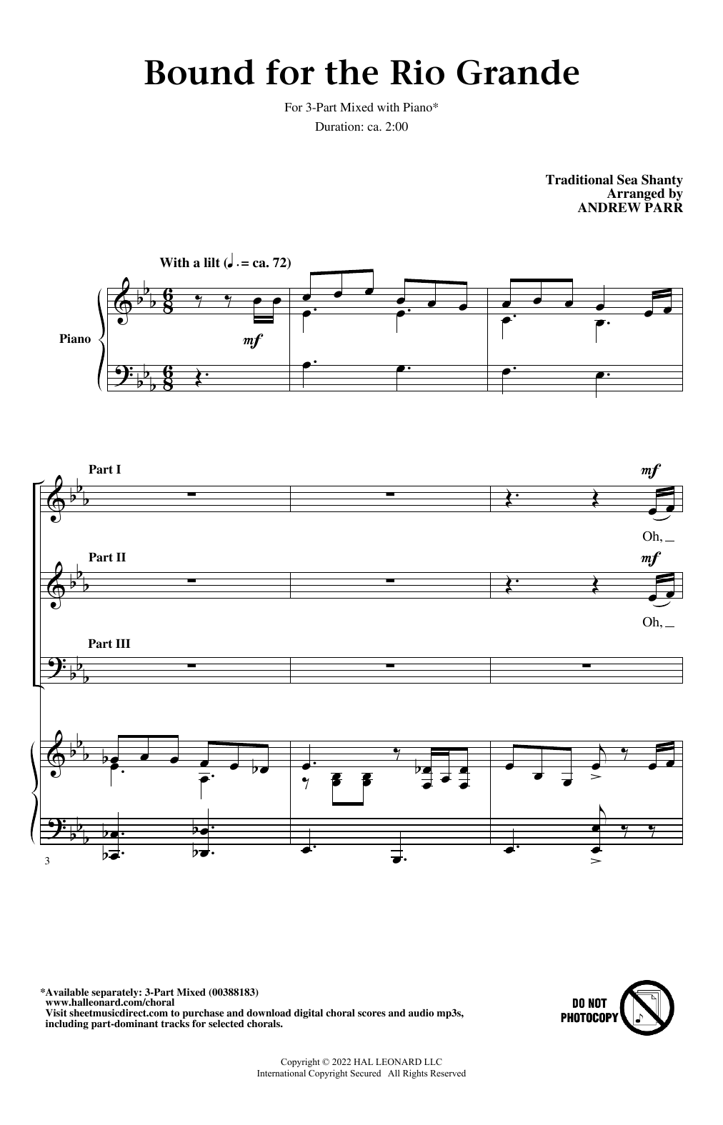 Download Traditional Sea Shanty Bound For The Rio Grande (arr. Andrew Parr) Sheet Music and learn how to play 3-Part Mixed Choir PDF digital score in minutes