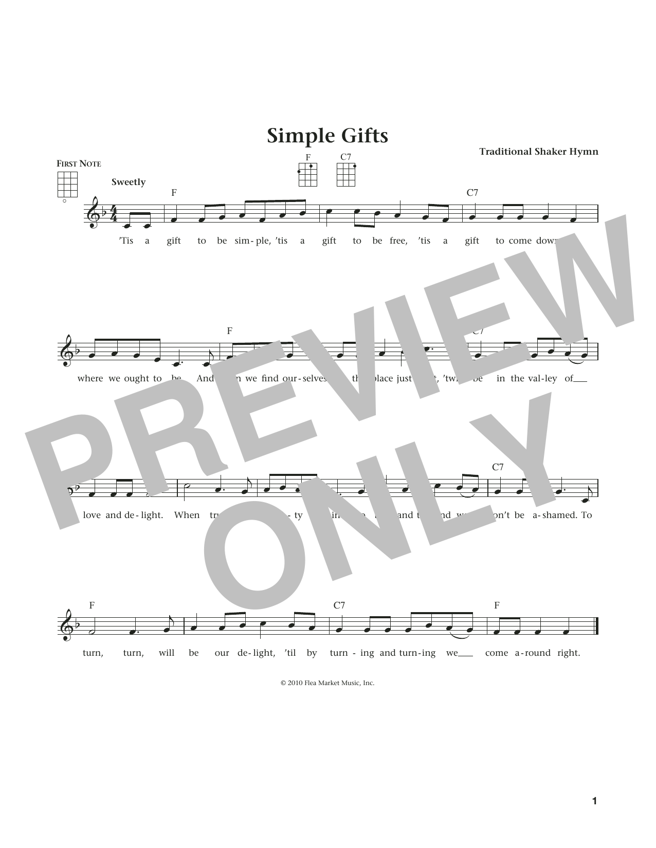 Download Traditional Shaker Hymn Simple Gifts Sheet Music and learn how to play Ukulele PDF digital score in minutes