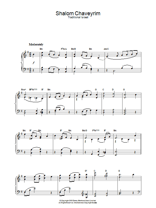 Download Traditional Shalom Chaveyrim Sheet Music and learn how to play Piano PDF digital score in minutes