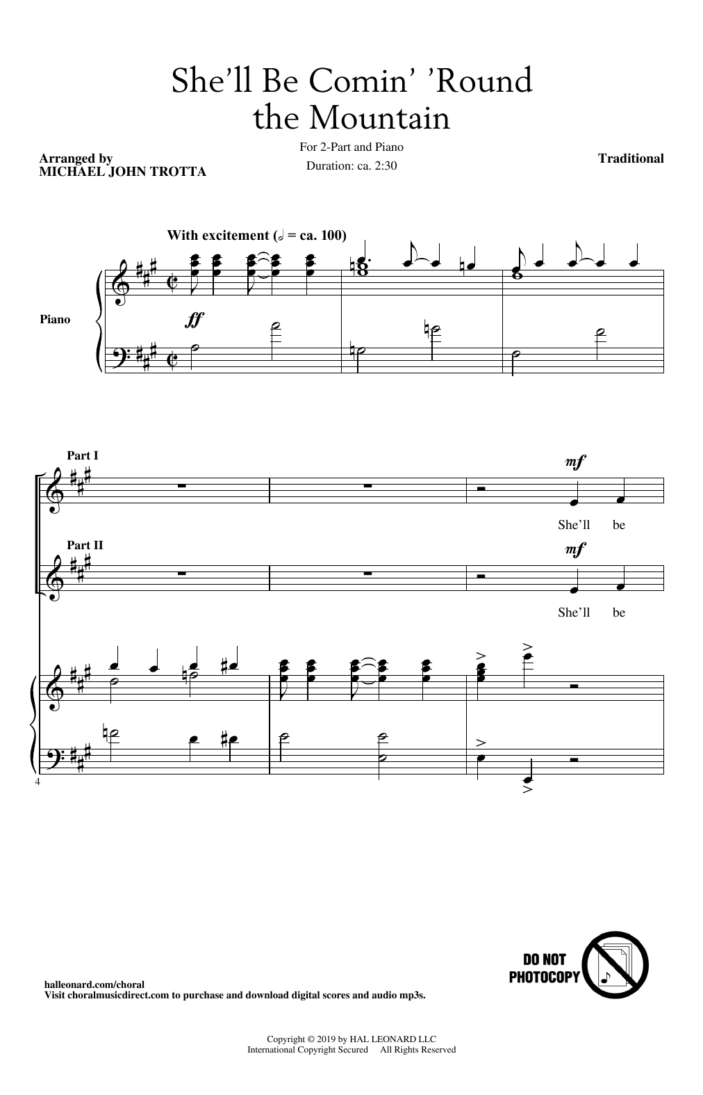 Download Traditional She'll Be Comin' Around The Mountain (arr. Michael John Trotta) Sheet Music and learn how to play 2-Part Choir PDF digital score in minutes