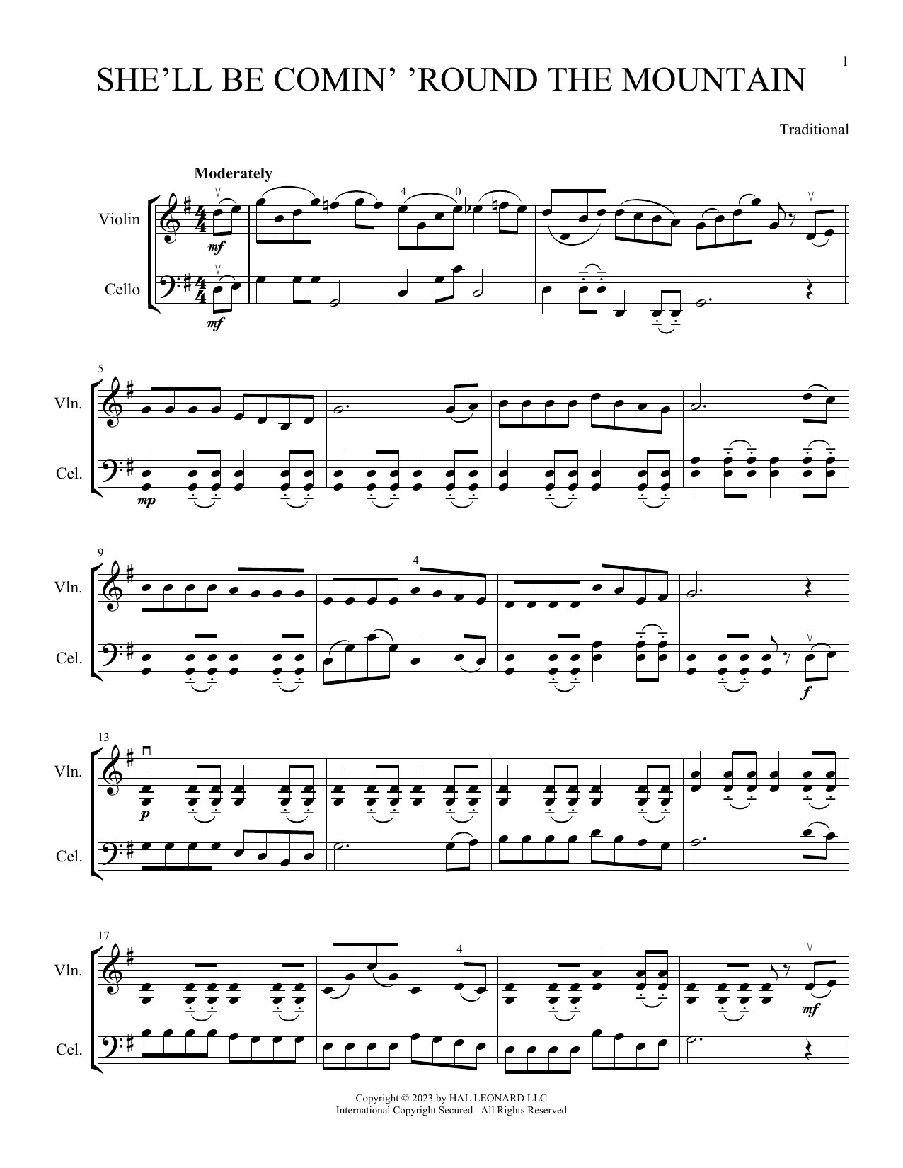 Download Traditional She'll Be Comin' 'Round The Mountain (arr. Michelle Hynson) Sheet Music and learn how to play Instrumental Duet PDF digital score in minutes