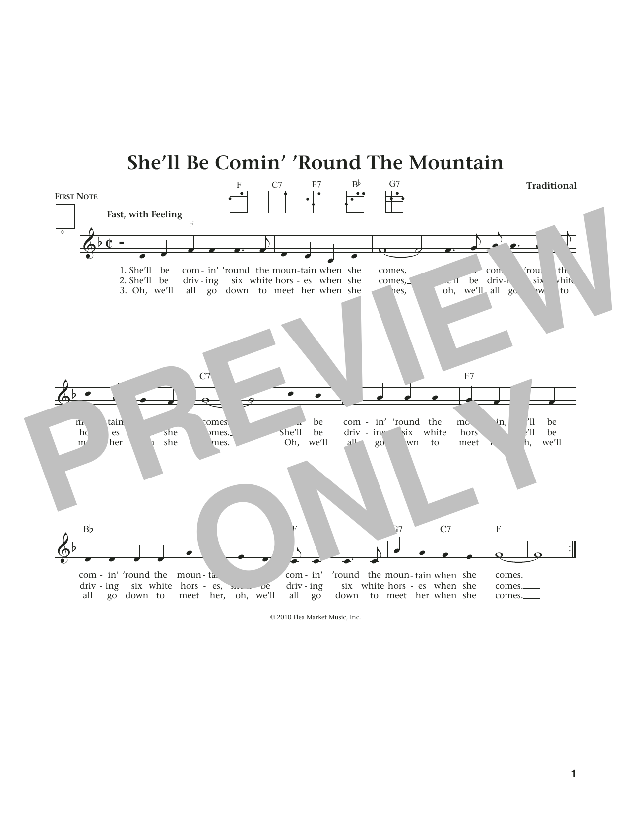 Download Traditional She'll Be Comin' 'Round The Mountain Sheet Music and learn how to play Ukulele PDF digital score in minutes
