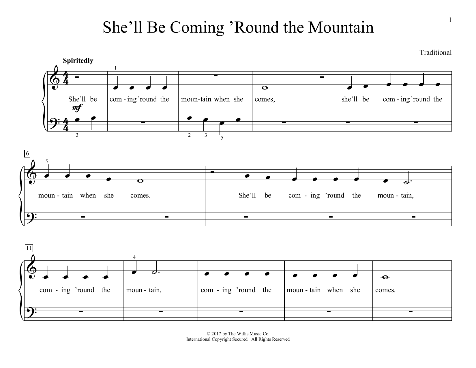 Download Traditional She'll Be Coming 'Round The Mountain (arr. Christopher Hussey) Sheet Music and learn how to play Educational Piano PDF digital score in minutes