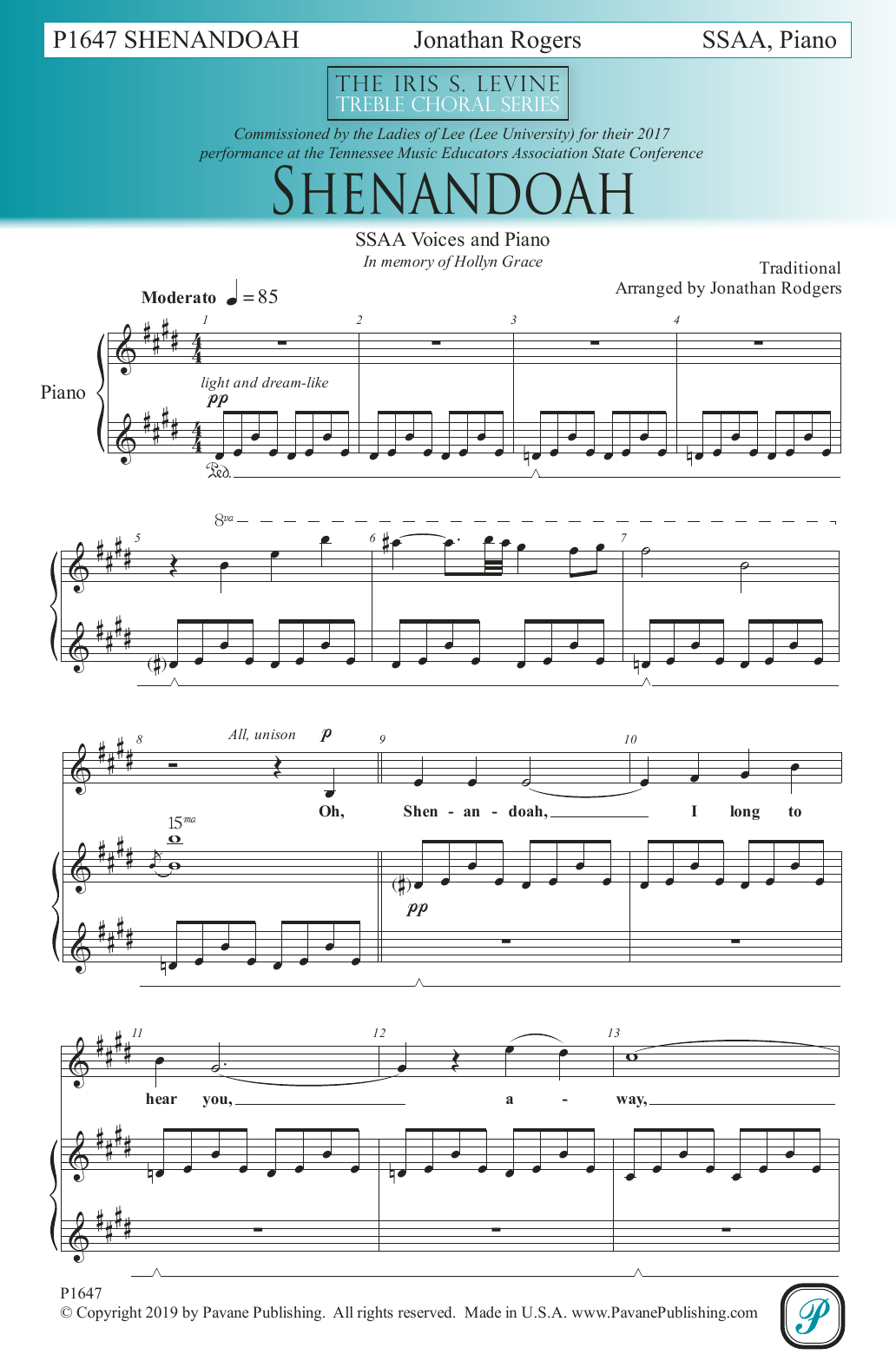 Download Traditional Shenandoah (arr. Jonathan Rodgers) Sheet Music and learn how to play SSA Choir PDF digital score in minutes