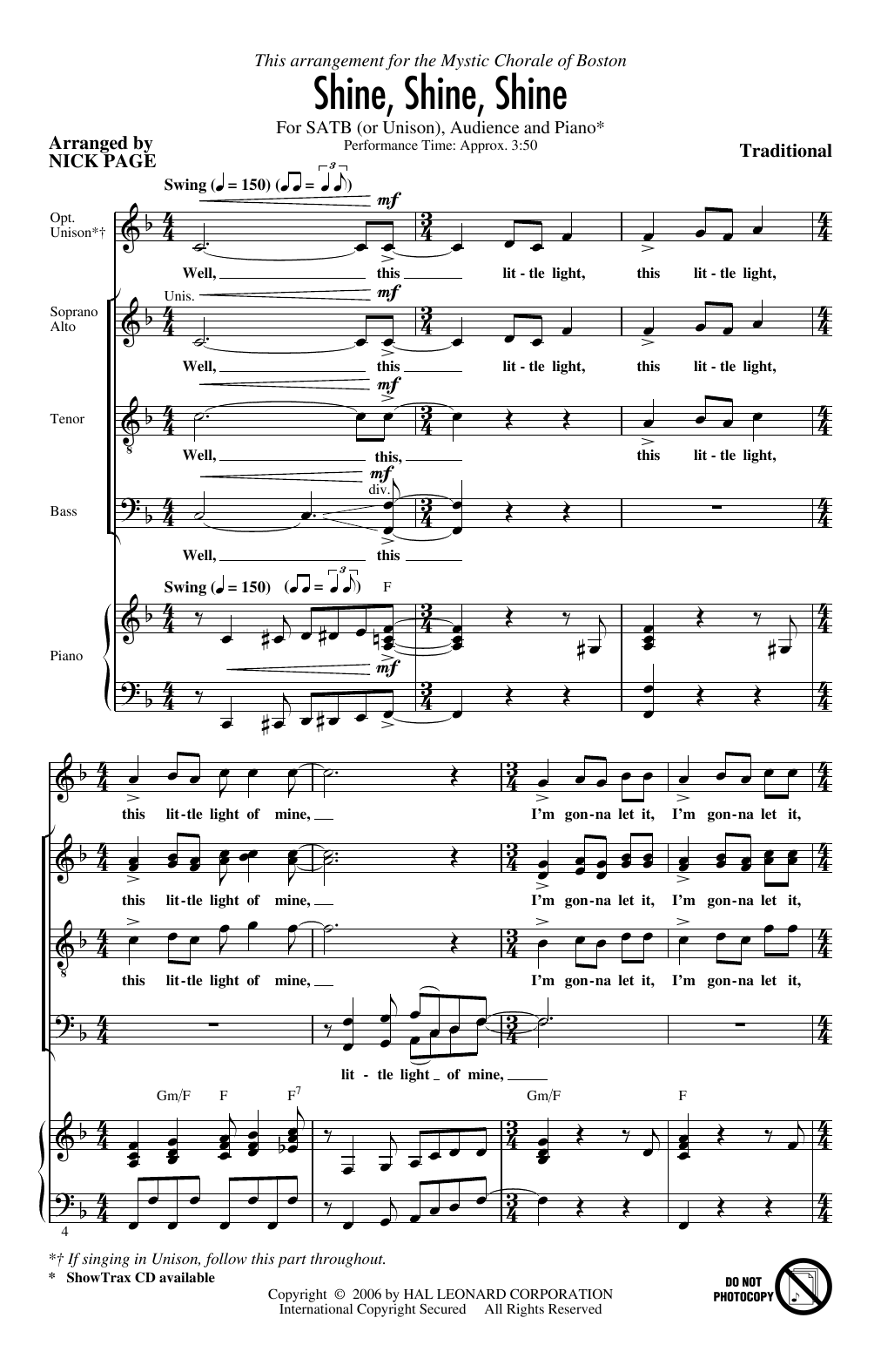 Download Traditional Shine, Shine, Shine (arr. Nick Page) Sheet Music and learn how to play SATB Choir PDF digital score in minutes