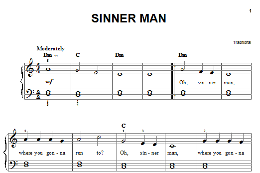 Download Traditional Sinner Man Sheet Music and learn how to play Easy Piano PDF digital score in minutes