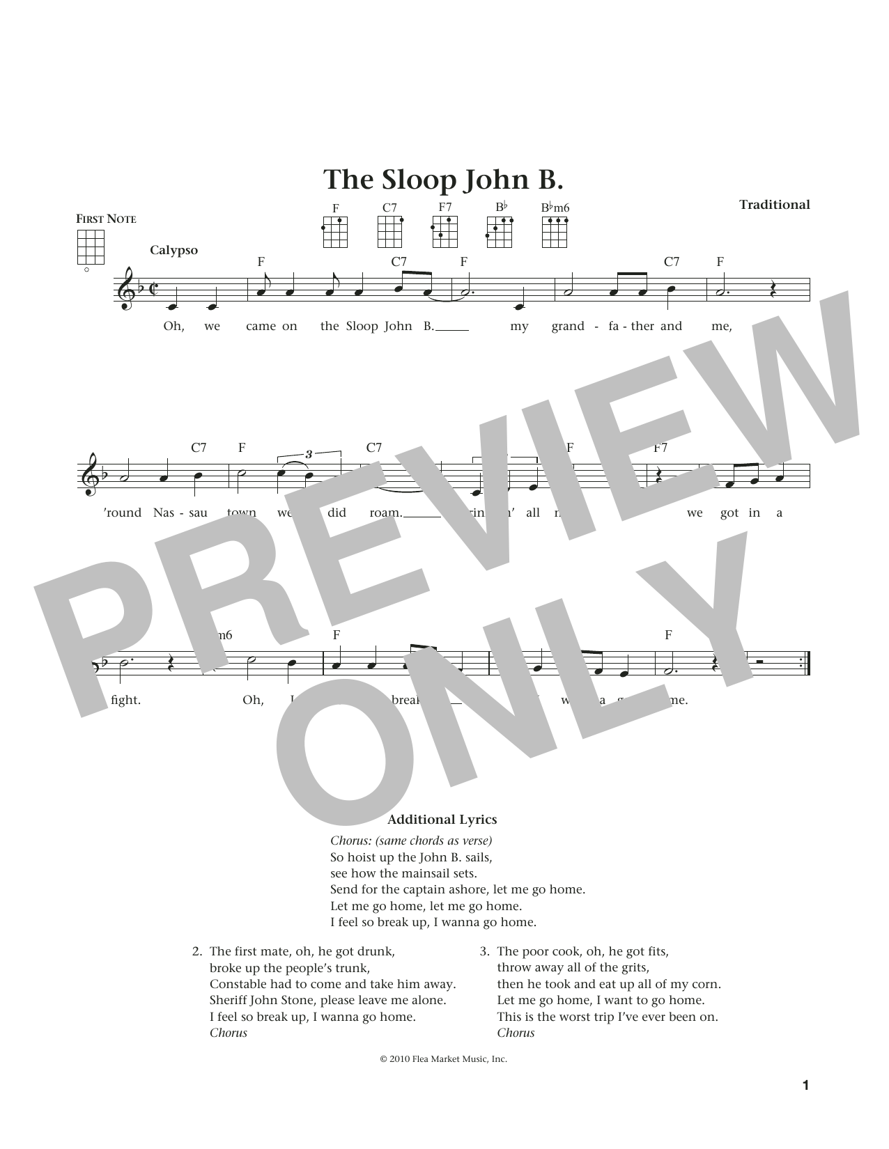 Download Traditional Sloop John B. Sheet Music and learn how to play Ukulele PDF digital score in minutes