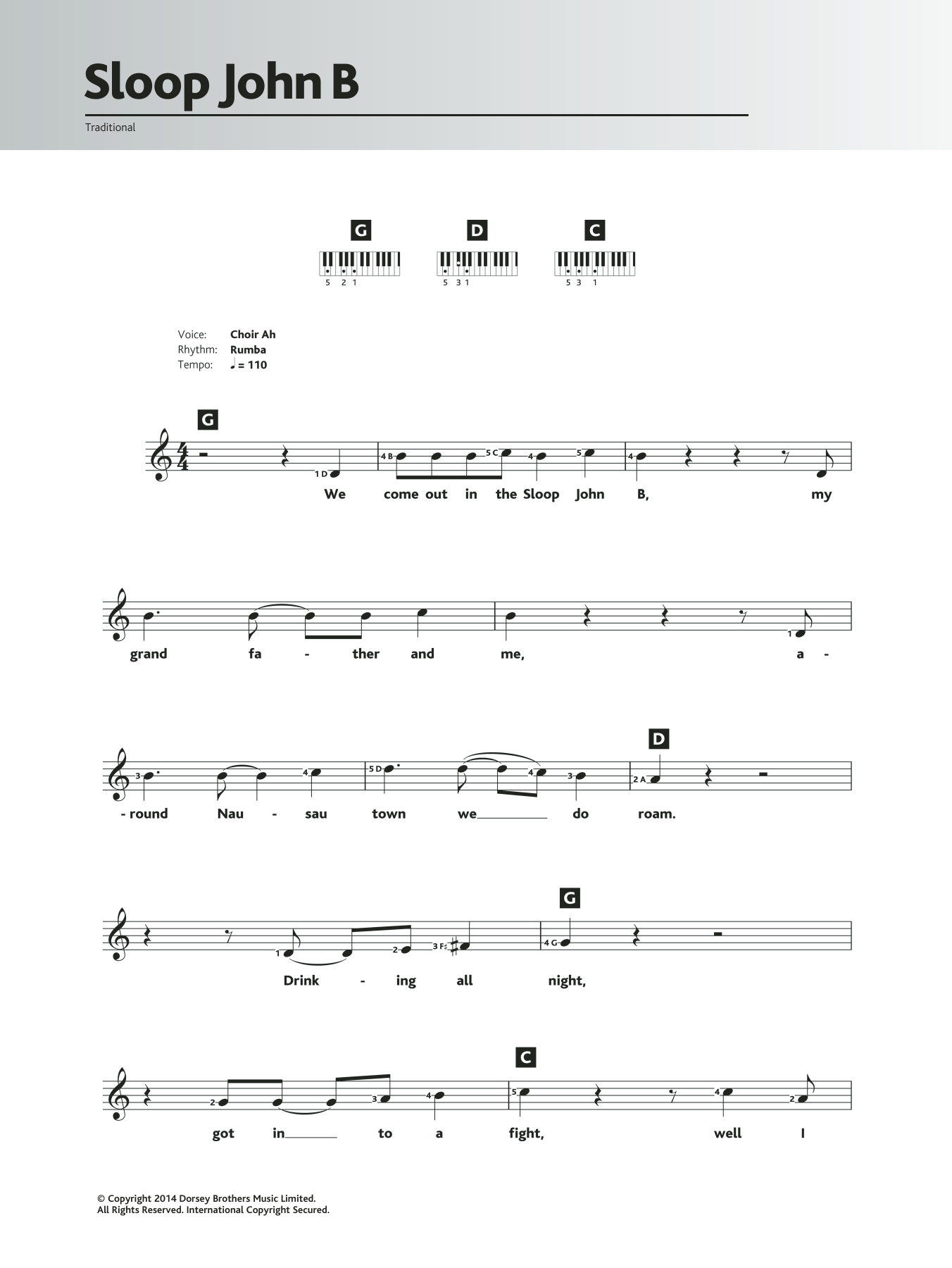 Traditional "Sloop John B" Sheet Music Notes | Download Printable PDF ...