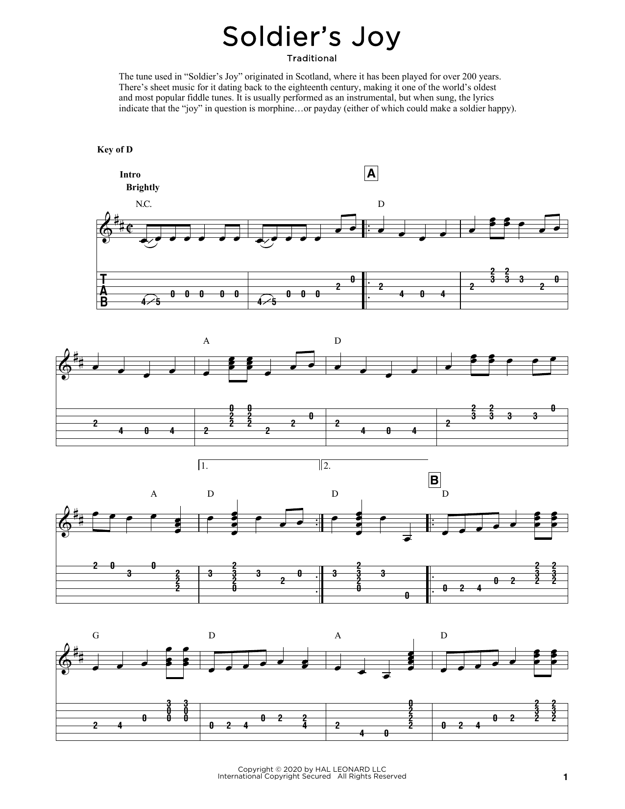 Download Traditional Soldier's Joy (arr. Fred Sokolow) Sheet Music and learn how to play Solo Guitar PDF digital score in minutes
