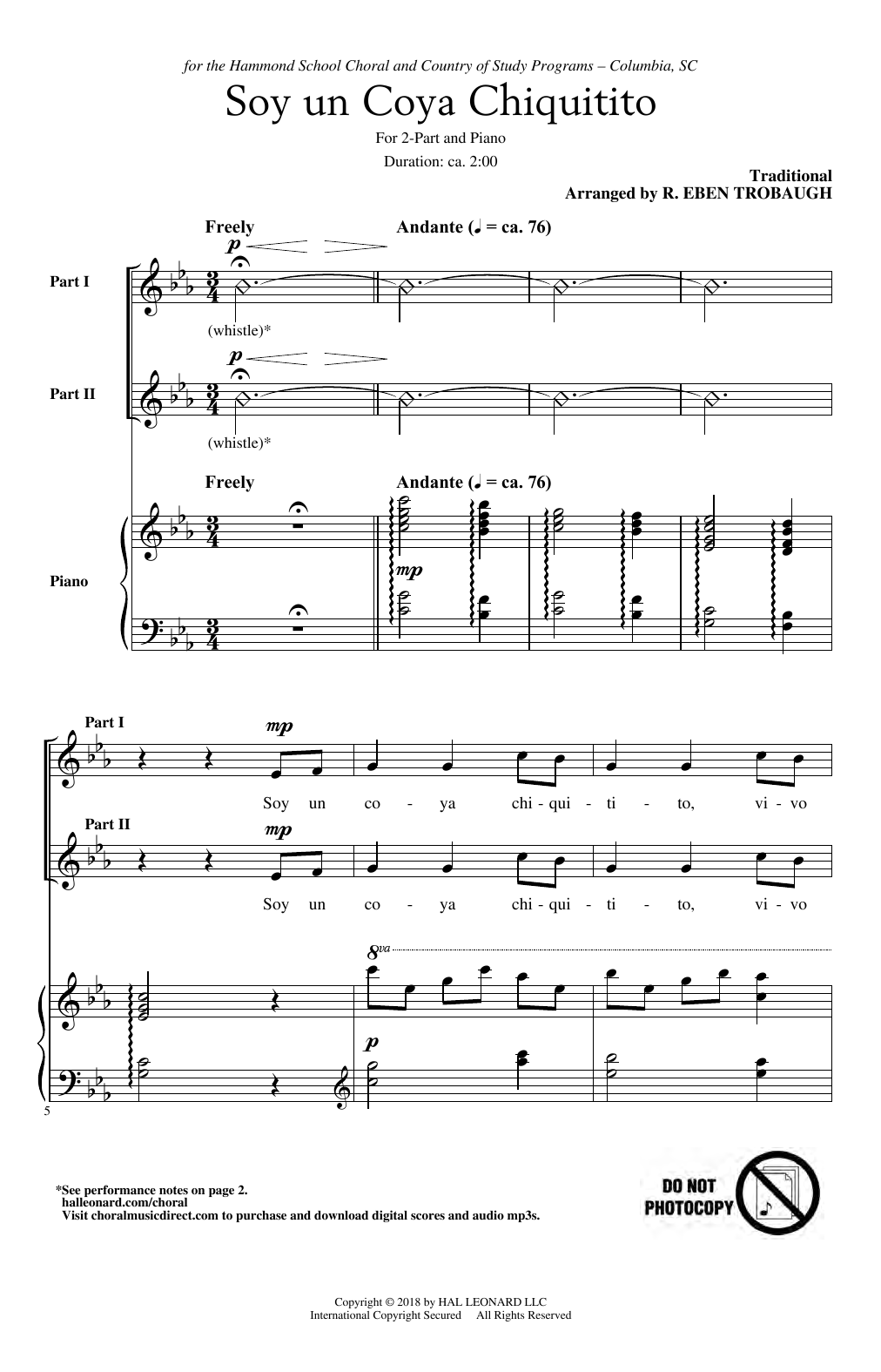 Download Traditional South American Fol Soy Un Coya Chiquitito (arr. R. Eben Trobaugh) Sheet Music and learn how to play 2-Part Choir PDF digital score in minutes