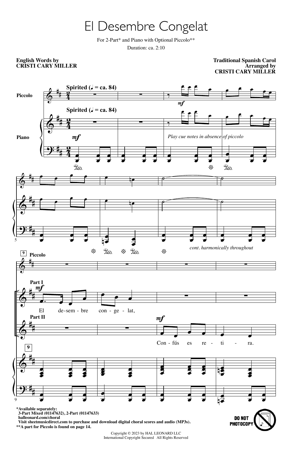 Download Traditional Spanish Carol El Desembre Congelat (arr. Cristi Cary Miller) Sheet Music and learn how to play 3-Part Mixed Choir PDF digital score in minutes