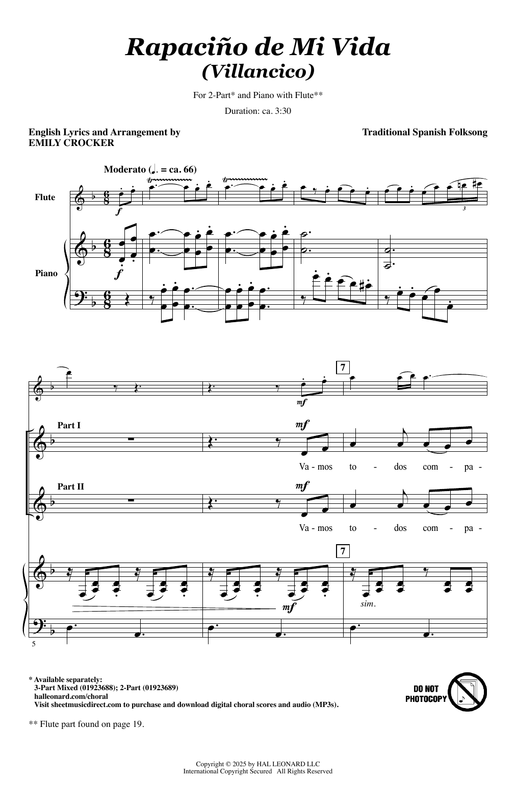 Download Traditional Spanish Folk Song Rapaciño De Mi Vida (Villancico) (arr. Emily Crocker) Sheet Music and learn how to play 2-Part Choir PDF digital score in minutes