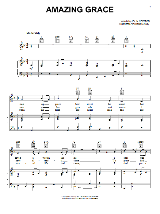Download Traditional Spiritual Amazing Grace Sheet Music and learn how to play Piano, Vocal & Guitar (Right-Hand Melody) PDF digital score in minutes