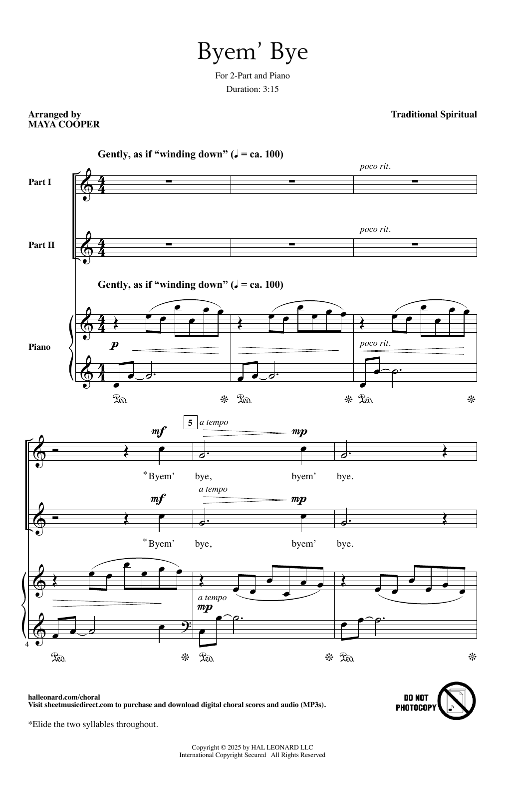 Download Traditional Spiritual Byem' Bye (arr. Maya Cooper) Sheet Music and learn how to play Choir PDF digital score in minutes
