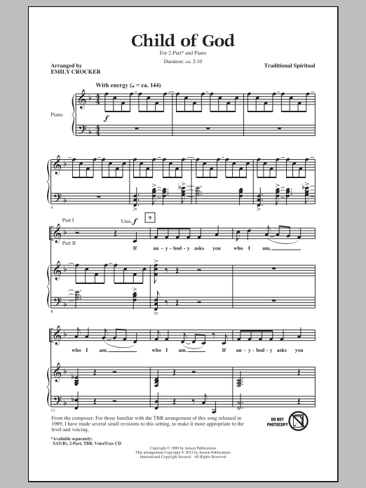 Download Traditional Spiritual Child Of God (arr. Emily Crocker) Sheet Music and learn how to play TBB Choir PDF digital score in minutes