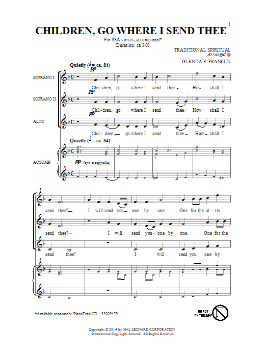 Download Emily Crocker Children Go Where I Send Thee Sheet Music and learn how to play SSA PDF digital score in minutes