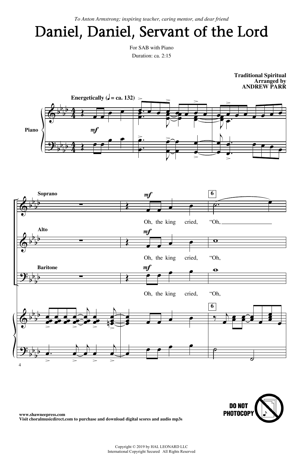 Download Traditional Spiritual Daniel, Daniel, Servant Of The Lord (arr. Andrew Parr) Sheet Music and learn how to play SAB Choir PDF digital score in minutes