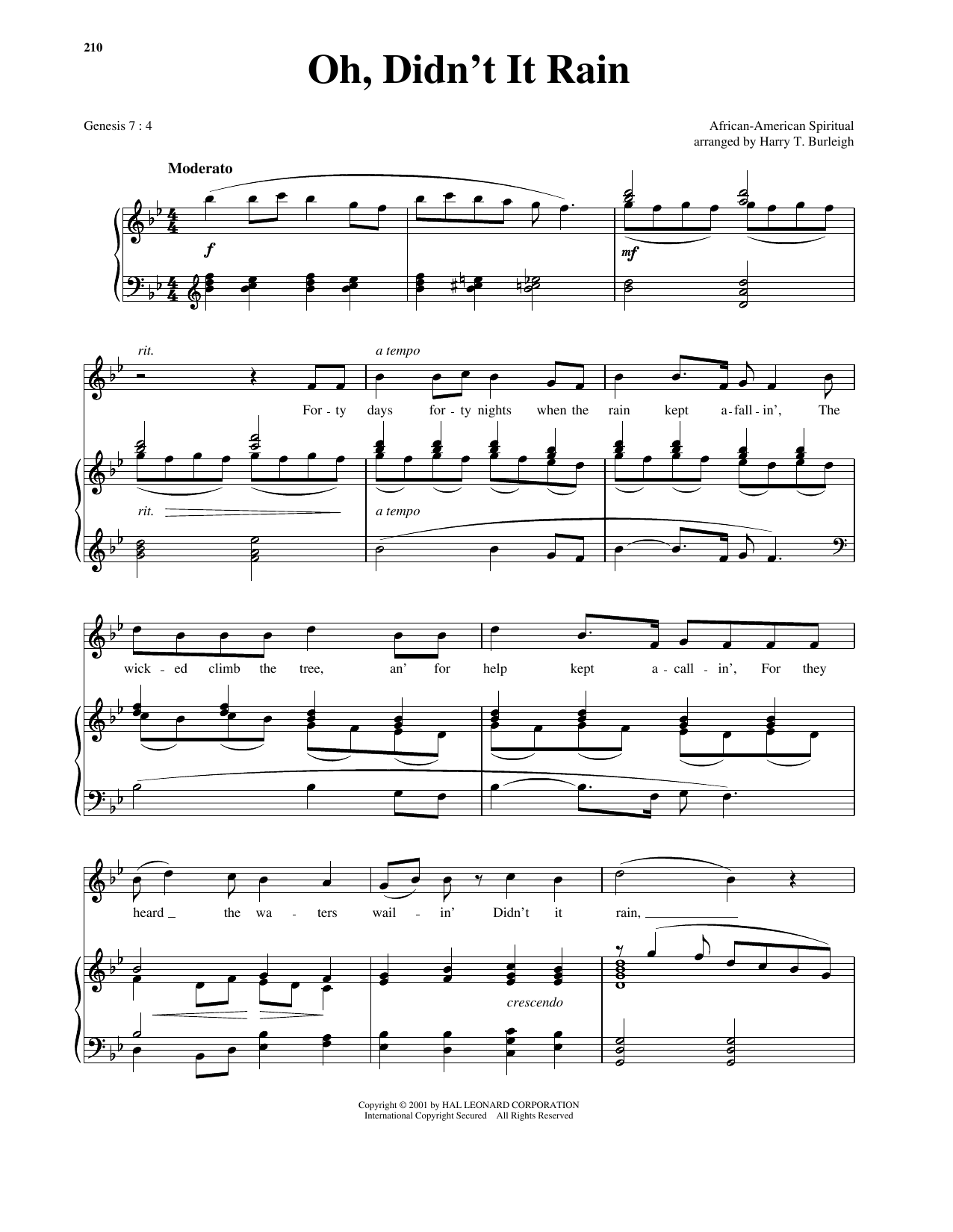 Download Traditional Spiritual Didn't It Rain (High Voice) Sheet Music and learn how to play Piano & Vocal PDF digital score in minutes