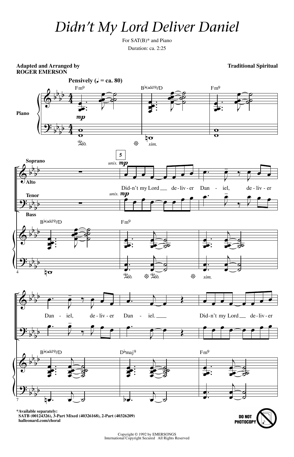 Download Traditional Spiritual Didn't My Lord Deliver Daniel (arr. Roger Emerson) Sheet Music and learn how to play 2-Part Choir PDF digital score in minutes