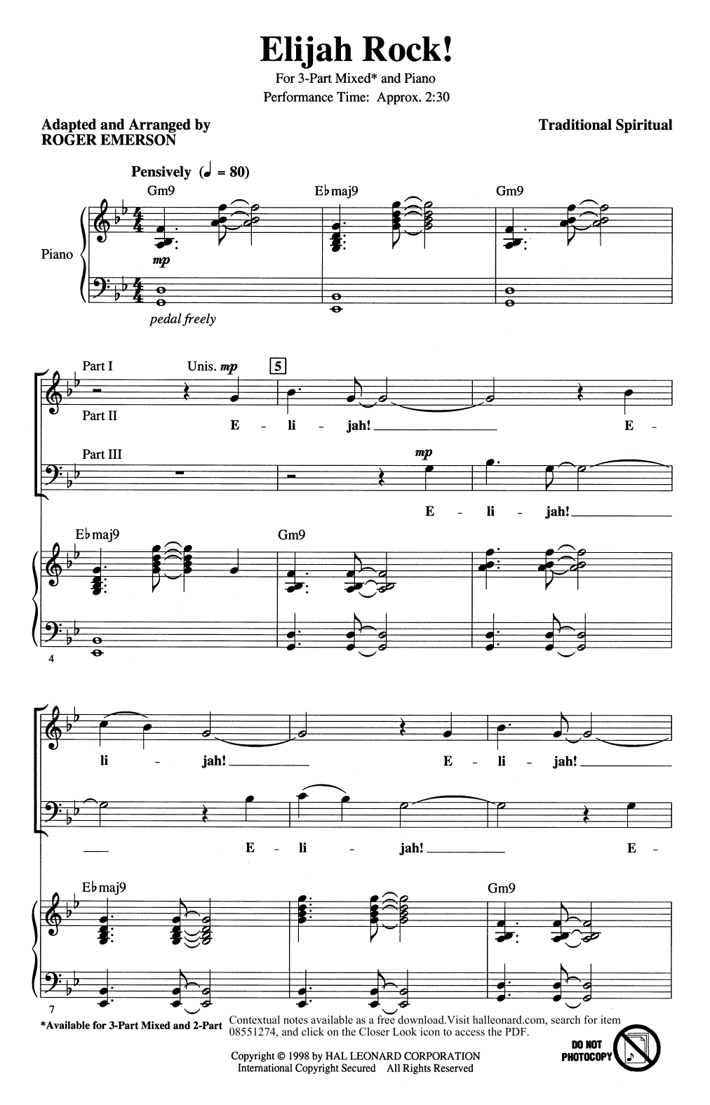 Download Traditional Spiritual Elijah Rock (arr. Roger Emerson) Sheet Music and learn how to play 3-Part Mixed Choir PDF digital score in minutes