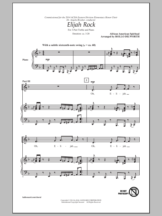 Download Traditional Spiritual Elijah Rock (arr. Rollo Dilworth) Sheet Music and learn how to play SATB Choir PDF digital score in minutes
