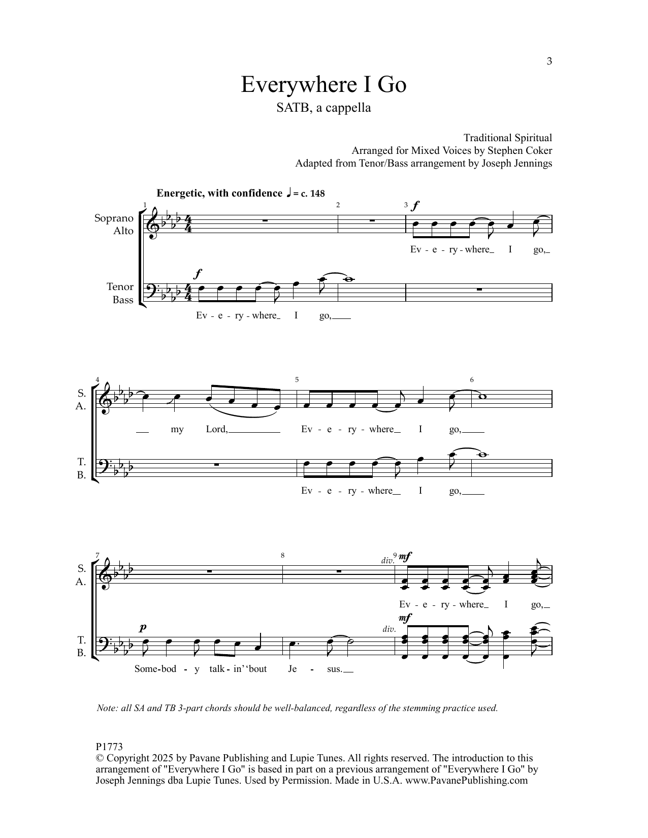 Download Traditional Spiritual Everywhere I Go (arr. Stephen Coker) Sheet Music and learn how to play SATB Choir PDF digital score in minutes