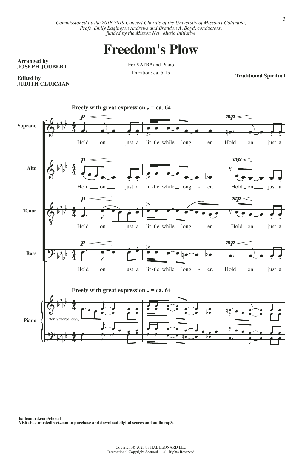 Download Traditional Spiritual Freedom's Plow (arr. Joseph Joubert) Sheet Music and learn how to play SATB Choir PDF digital score in minutes