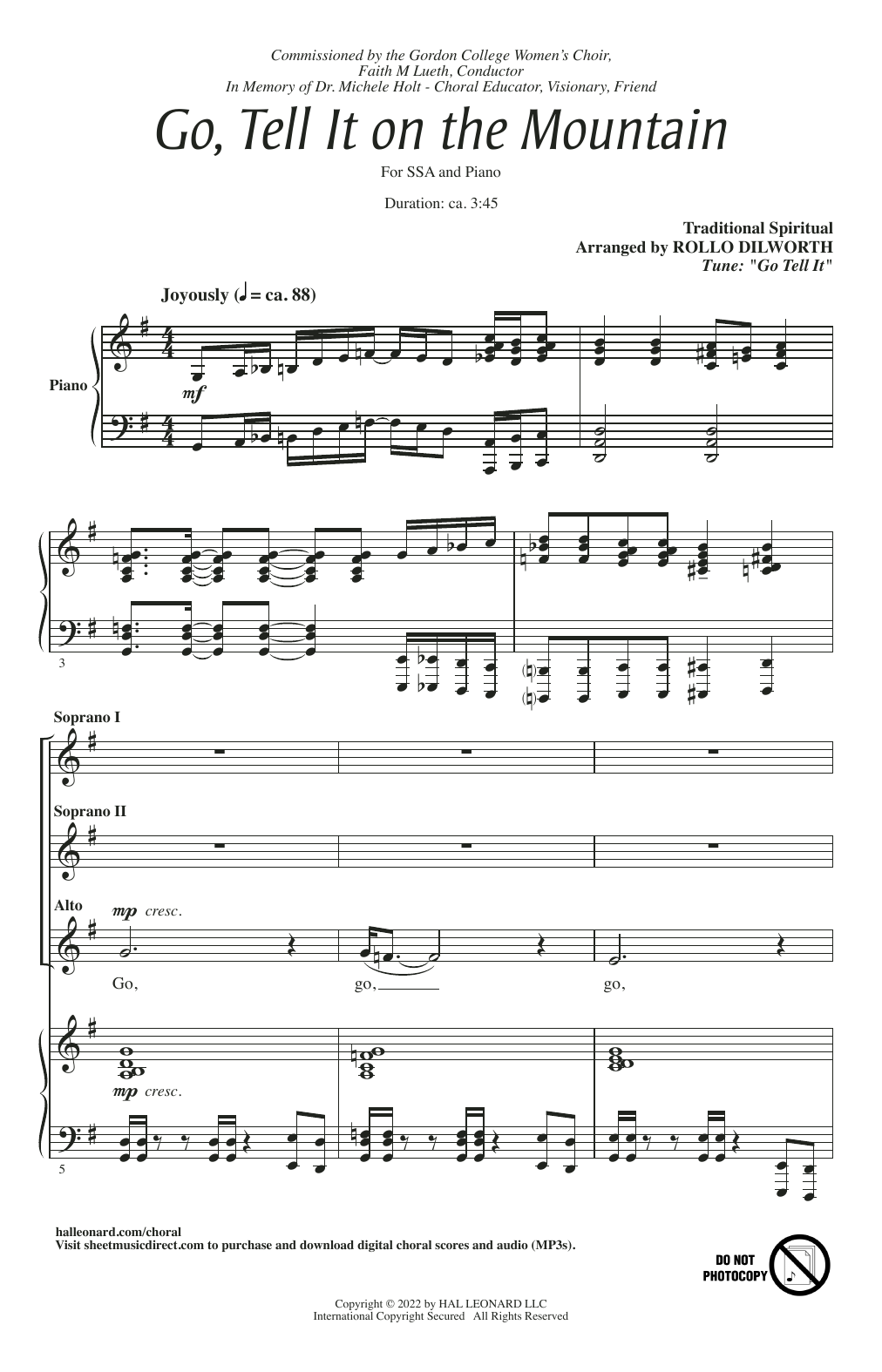 Download Traditional Spiritual Go, Tell It On The Mountain (arr. Rollo Dilworth) Sheet Music and learn how to play SSA Choir PDF digital score in minutes