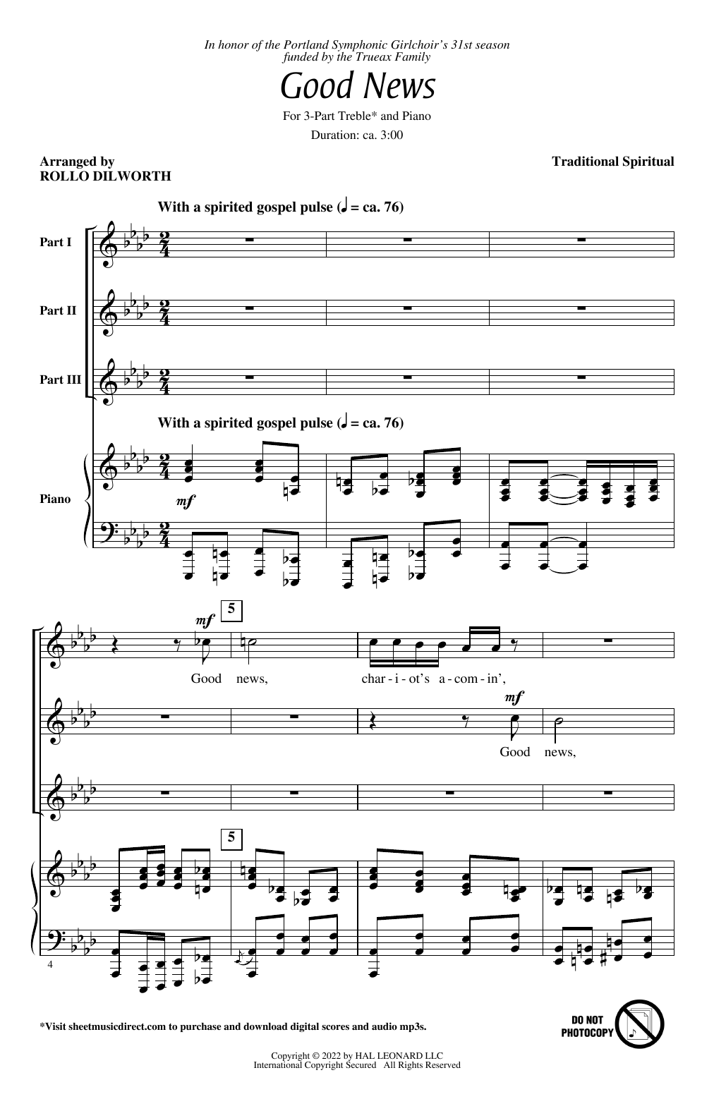 Download Traditional Spiritual Good News (arr. Rollo Dilworth) Sheet Music and learn how to play 3-Part Treble Choir PDF digital score in minutes