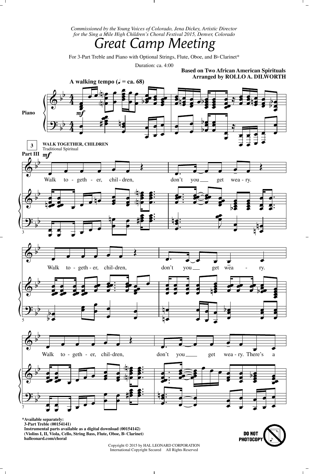 Download Rollo Dilworth Great Camp Meeting Sheet Music and learn how to play 3-Part Treble PDF digital score in minutes