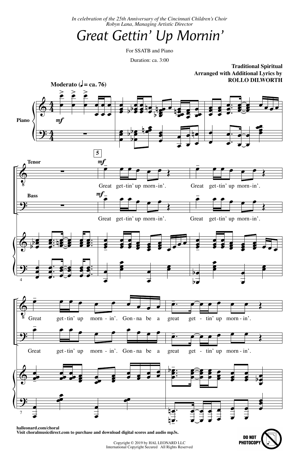 Download Traditional Spiritual Great Gettin' Up Mornin' (arr. Rollo Dilworth) Sheet Music and learn how to play SATB Choir PDF digital score in minutes