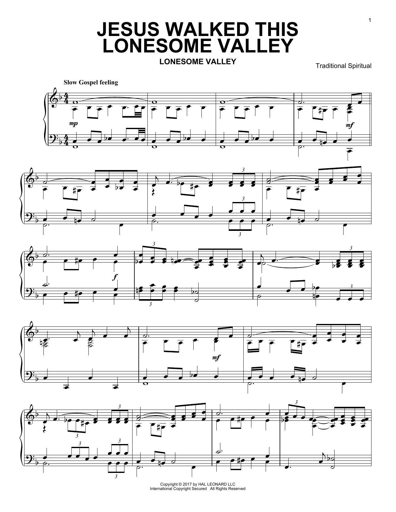 Download Traditional Spiritual Jesus Walked This Lonesome Valley Sheet Music and learn how to play Piano PDF digital score in minutes