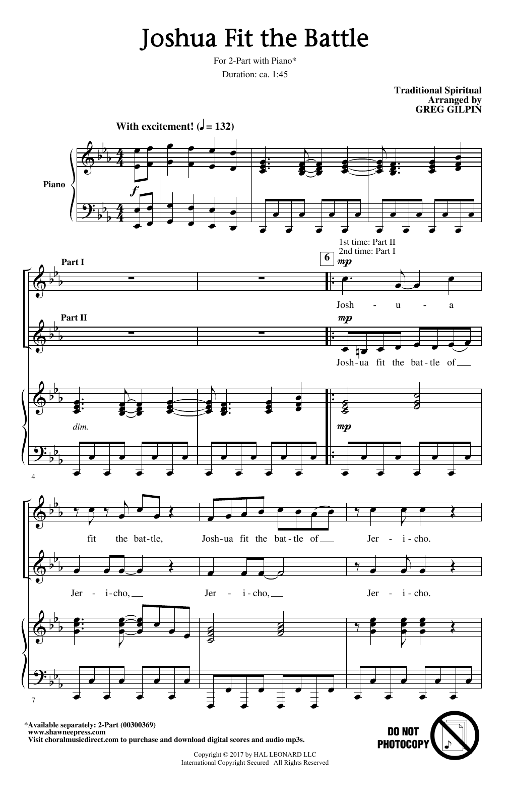 Download Traditional Spiritual Joshua Fit The Battle (arr. Greg Gilpin) Sheet Music and learn how to play 2-Part Choir PDF digital score in minutes