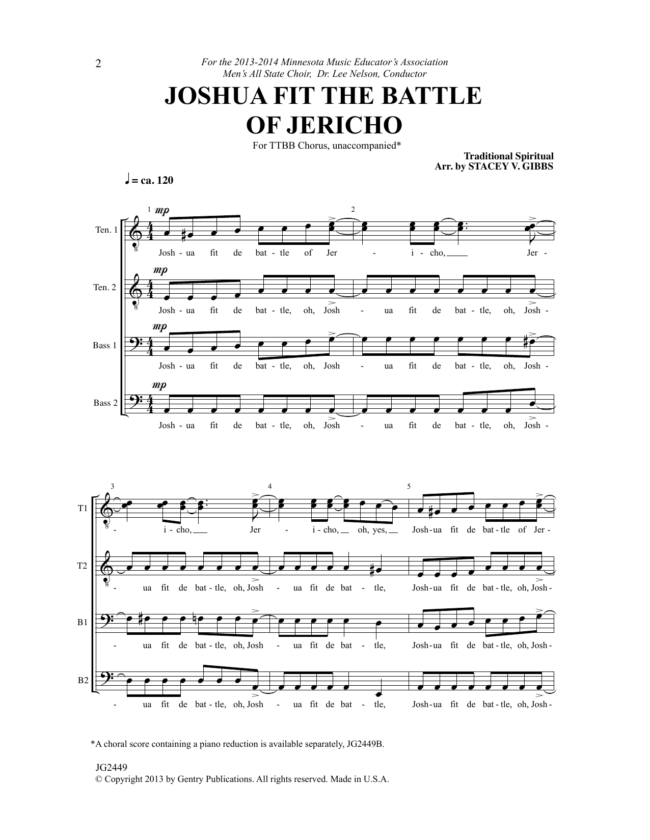 Download Traditional Spiritual Joshua Fit The Battle Of Jericho (arr. Stacey V. Gibbs) Sheet Music and learn how to play TTBB Choir PDF digital score in minutes