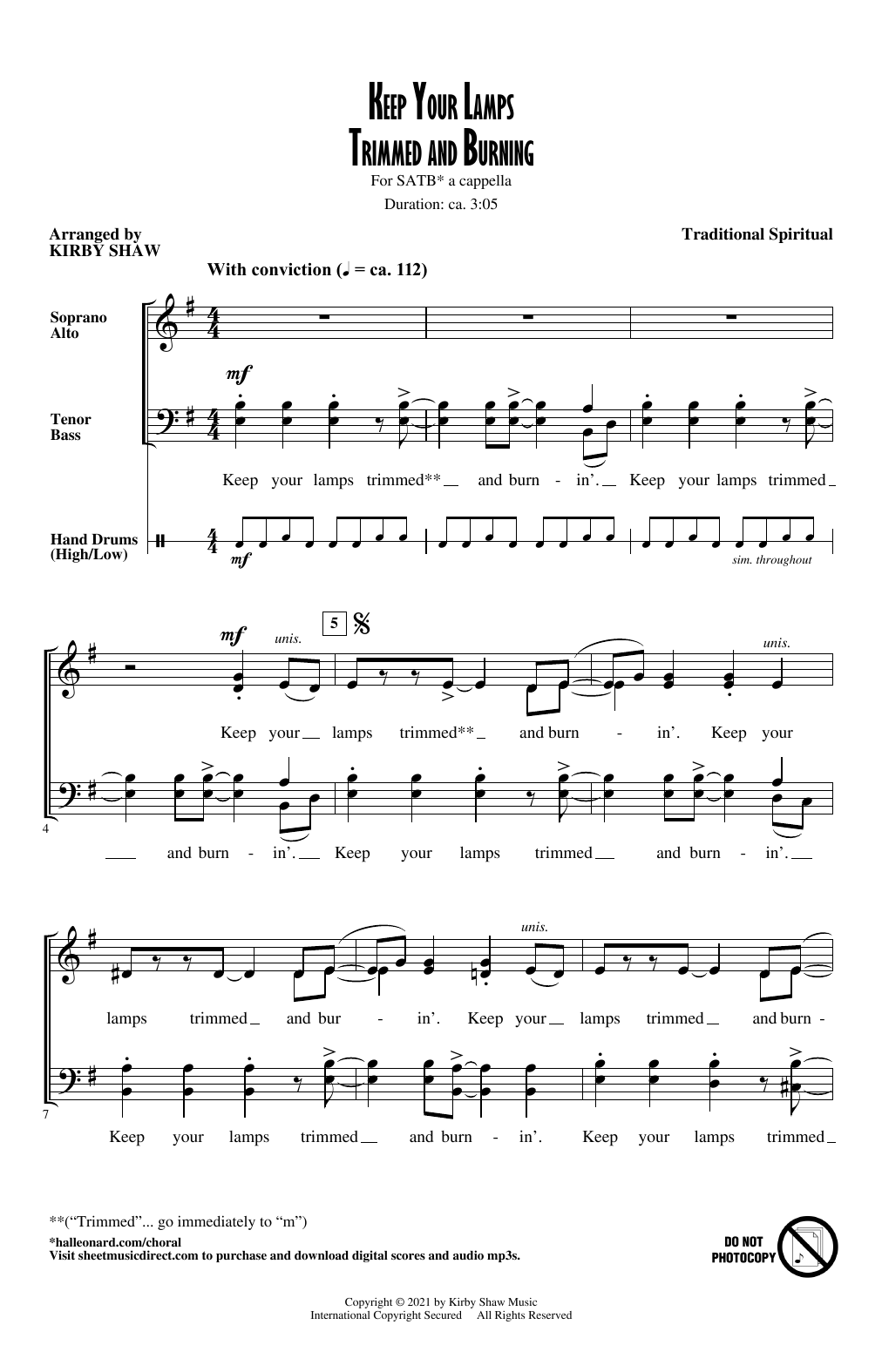 Download Traditional Spiritual Keep Your Lamps Trimmed And Burning (arr. Kirby Shaw) Sheet Music and learn how to play SATB Choir PDF digital score in minutes