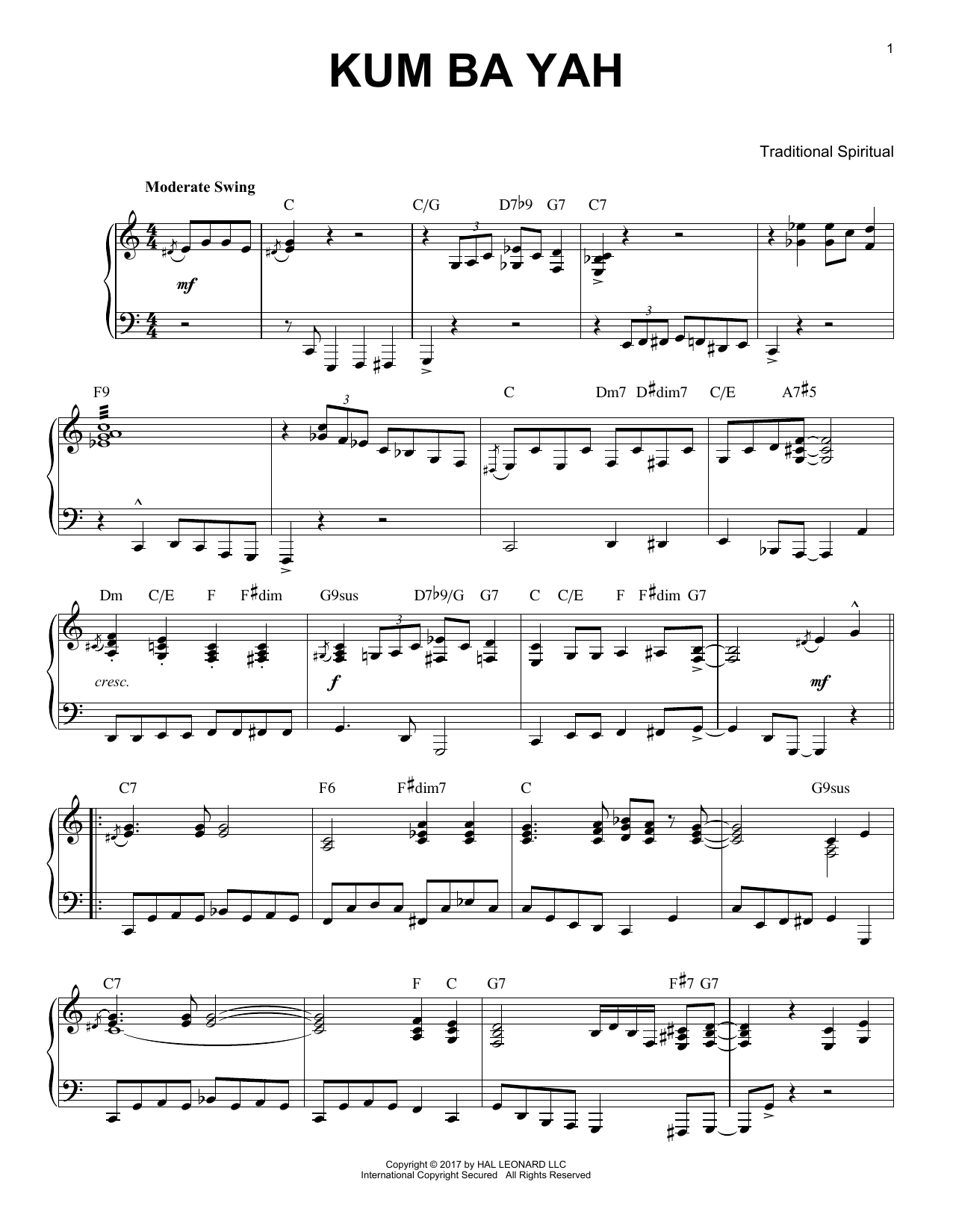 Download Traditional Spiritual Kum Ba Yah Sheet Music and learn how to play Piano PDF digital score in minutes