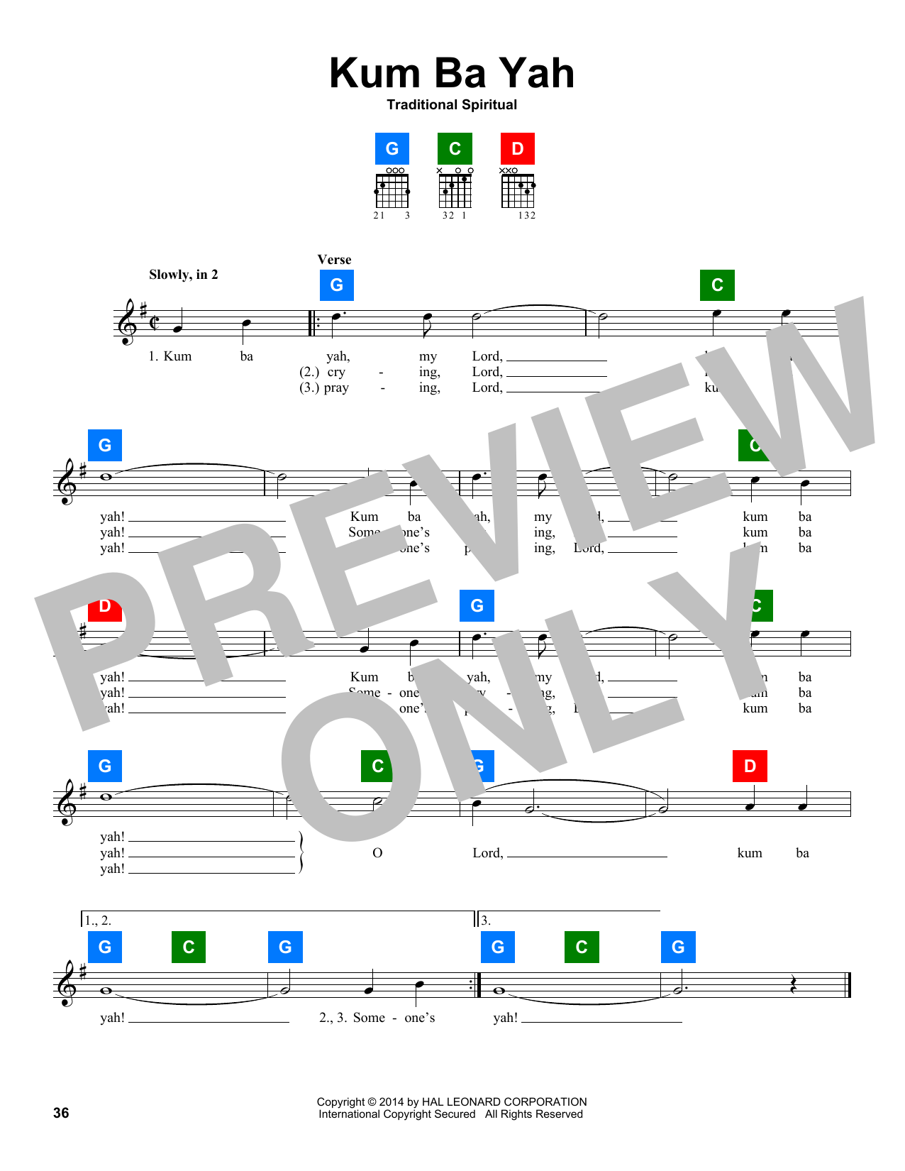 Download Traditional Spiritual Kum Ba Yah Sheet Music and learn how to play Chord Buddy PDF digital score in minutes
