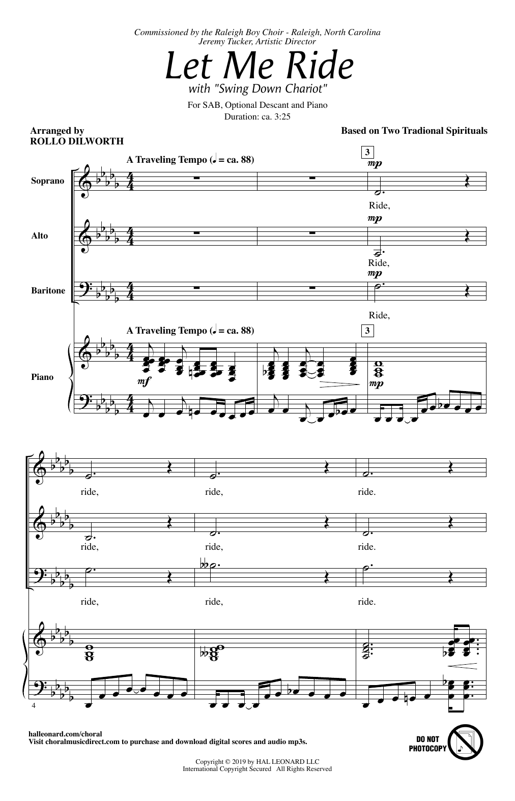 Download Traditional Spiritual Let Me Ride (arr. Rollo Dilworth) Sheet Music and learn how to play SAB Choir PDF digital score in minutes