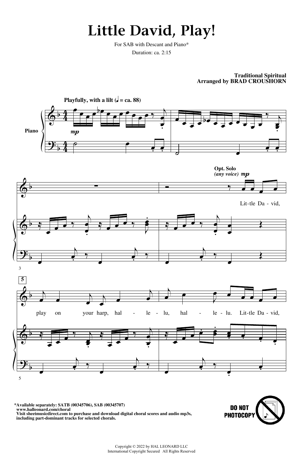 Download Traditional Spiritual Little David, Play! (arr. Brad Croushorn) Sheet Music and learn how to play SATB Choir PDF digital score in minutes