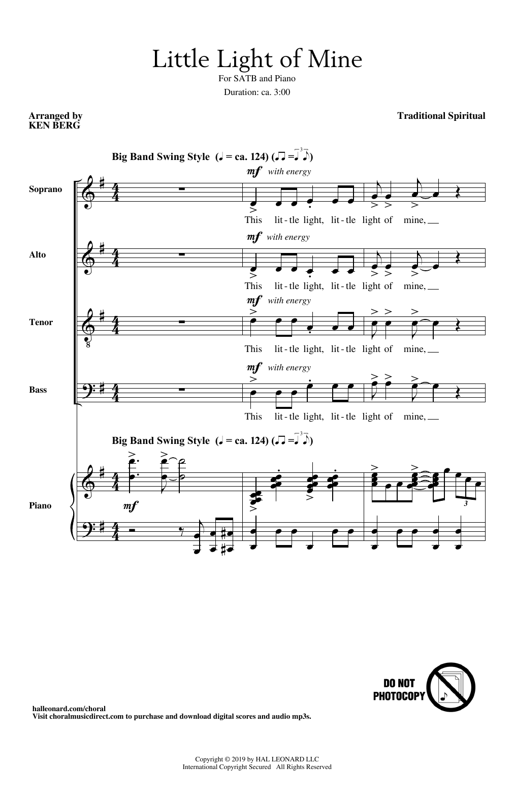 Download Traditional Spiritual Little Light Of Mine (arr. Ken Berg) Sheet Music and learn how to play SATB Choir PDF digital score in minutes