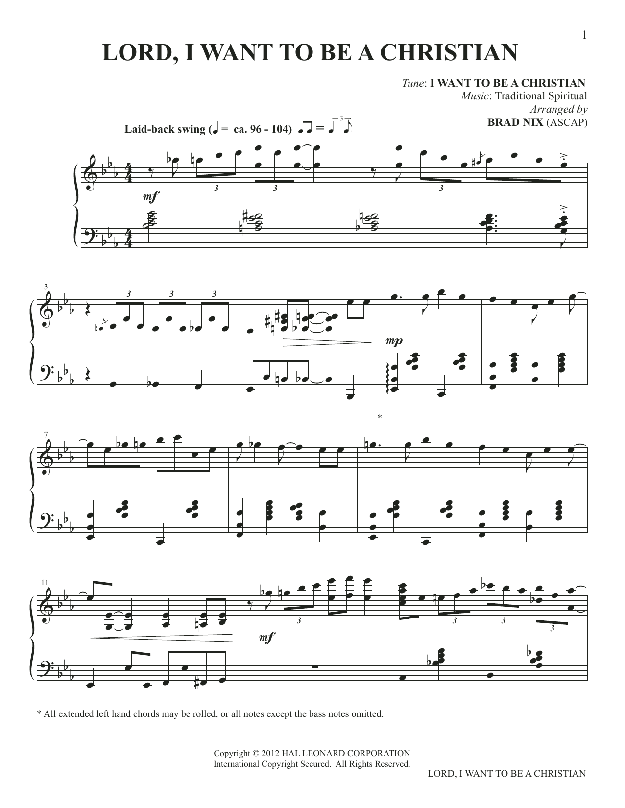 Download Traditional Spiritual Lord, I Want To Be A Christian (arr. Brad Nix) Sheet Music and learn how to play Piano Solo PDF digital score in minutes