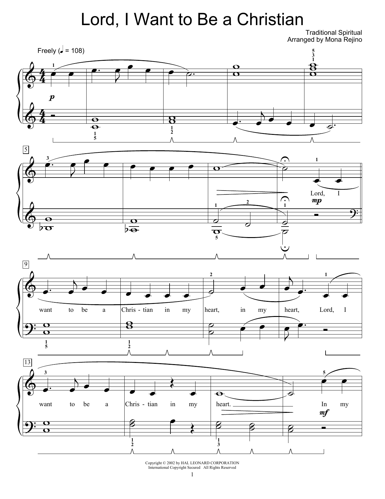 Download Traditional Spiritual Lord, I Want To Be A Christian Sheet Music and learn how to play Educational Piano PDF digital score in minutes